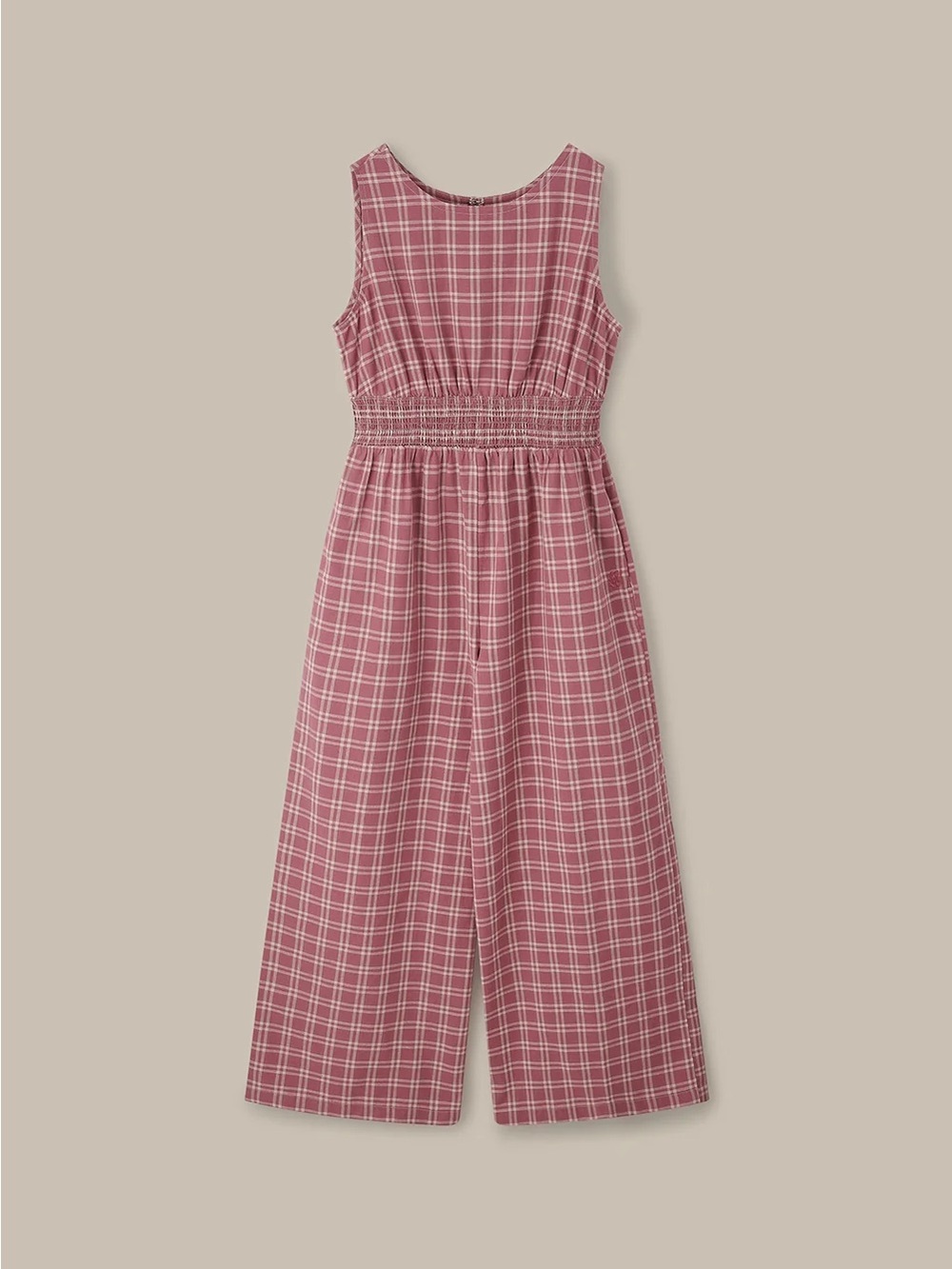 Lucy & Yak Dusty Rose Plaid Smocked Waist Casual jumpsuit jumper